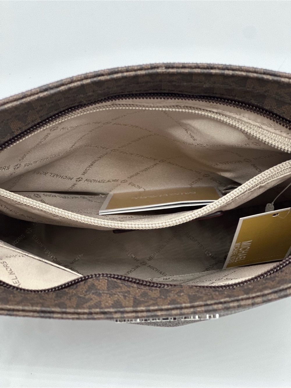 Michael Kors Brown Monogram Crossbody with Red Strap - Picture 9 of 12